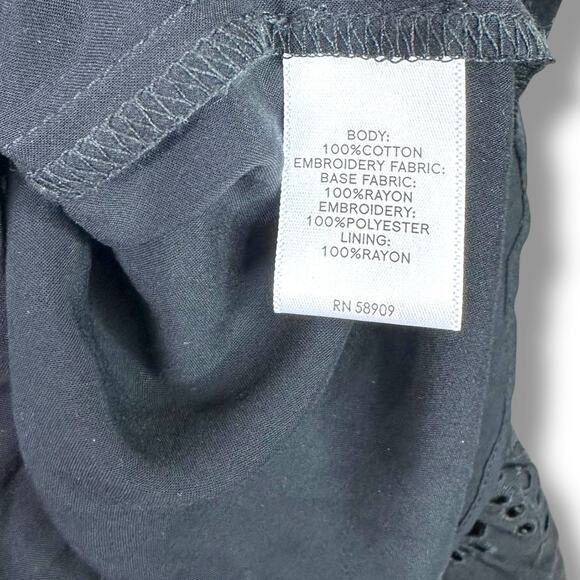 Nurture by Westbound Black V-Neck Eyelet Cotton Tie-Waist Midi Dress Small - Picture 5 of 5